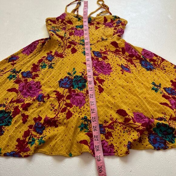 Free People Intimately Mustard Floral Mini Dress Size XS - Picture 6 of 6